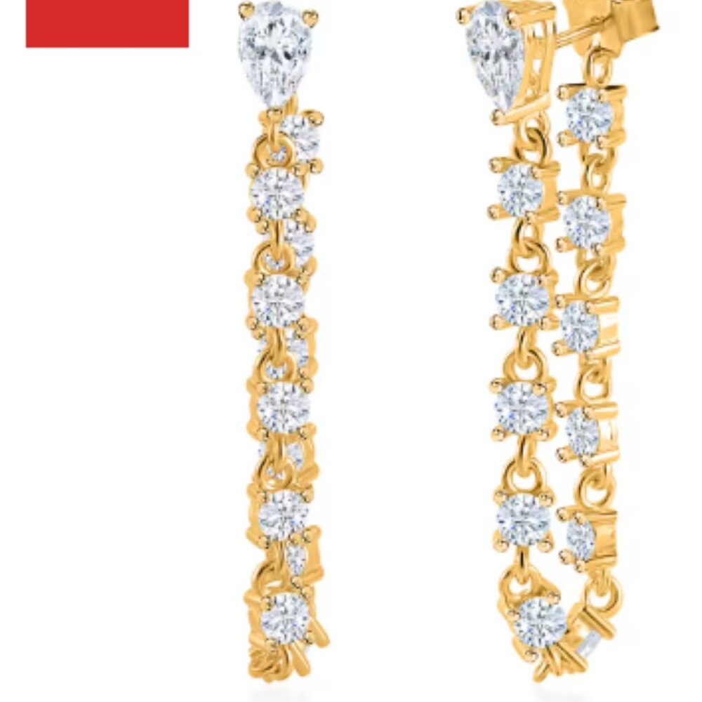 Lustro Stella Finest CZ Huggie Hoop Chain Earrings - Picture 4 of 4